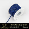 Blue rhinestone cup chain with a white plastic spool and 10 yards of chain