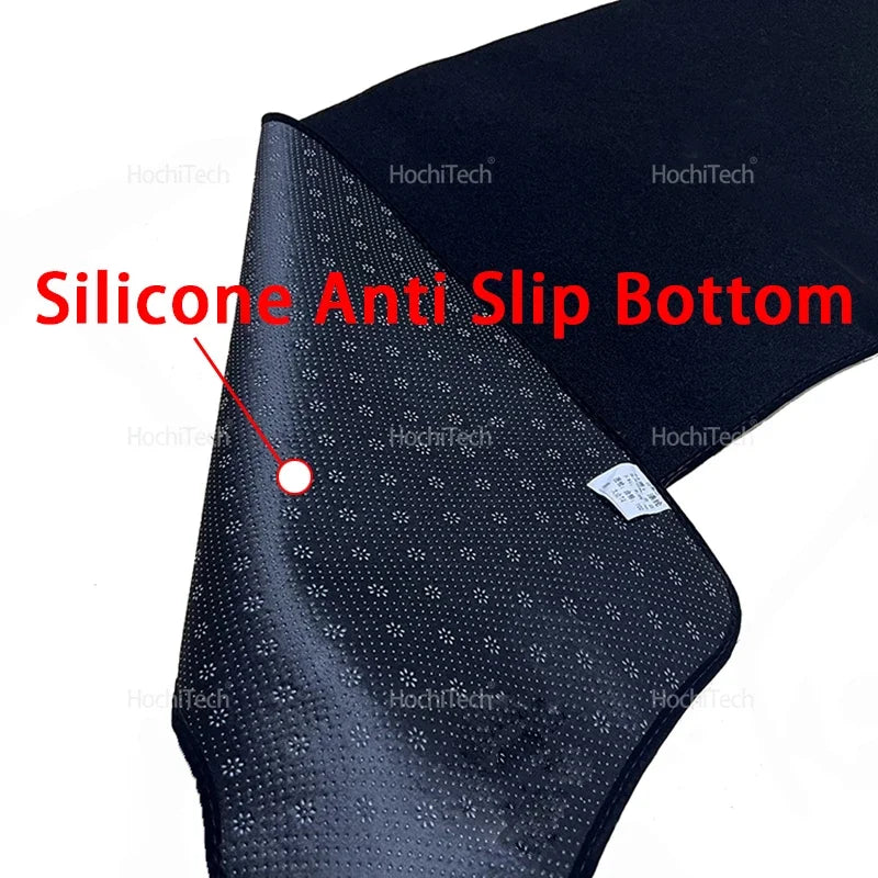 Close-up of a black silicone anti-slip bottom dashboard cover for a Chevrolet Silverado or GMC Sierra.