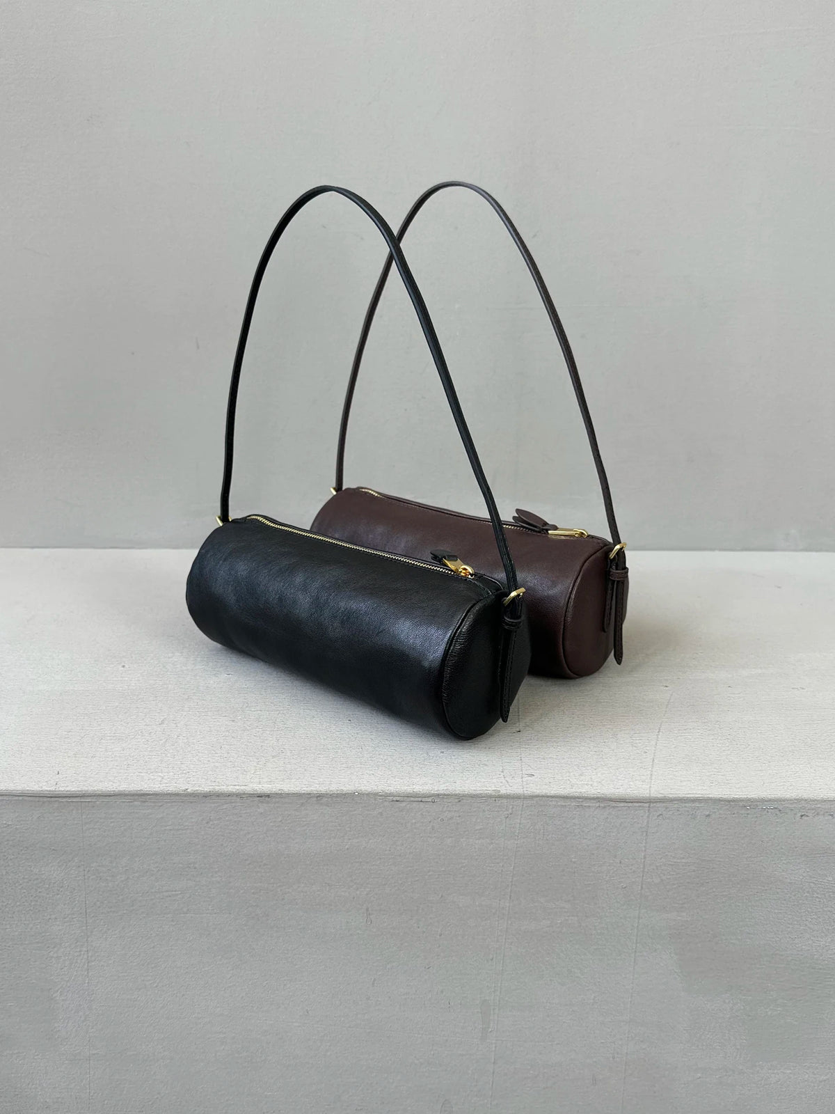 Vintage Y2K Vegetable-Tanned Leather Cylinder Bag