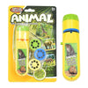 A yellow flashlight projector for children showing animal images and stories.