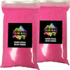 A bag of pink color blaze gender reveal powder with a label showing colorful powder specks.