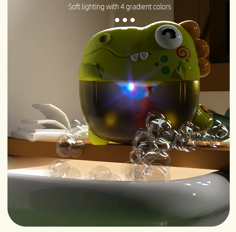 Dinosaur Bubble Machine with LED Lights for Bath Time Fun