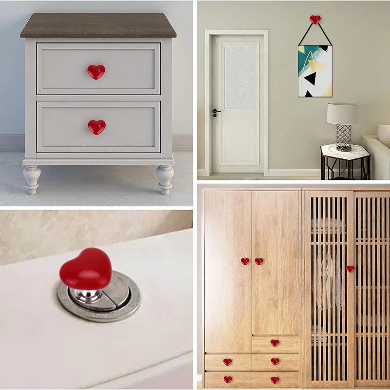 A heart-shaped toilet flush button with a colorful design is shown on a white surface.