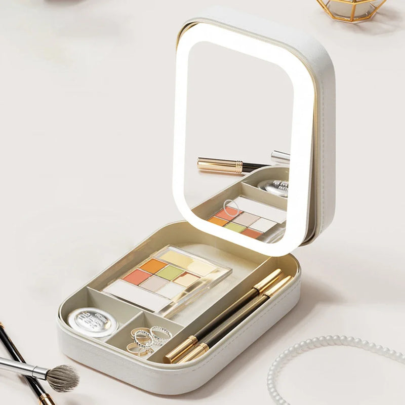 LED Lighted Makeup Case with Adjustable Mirror