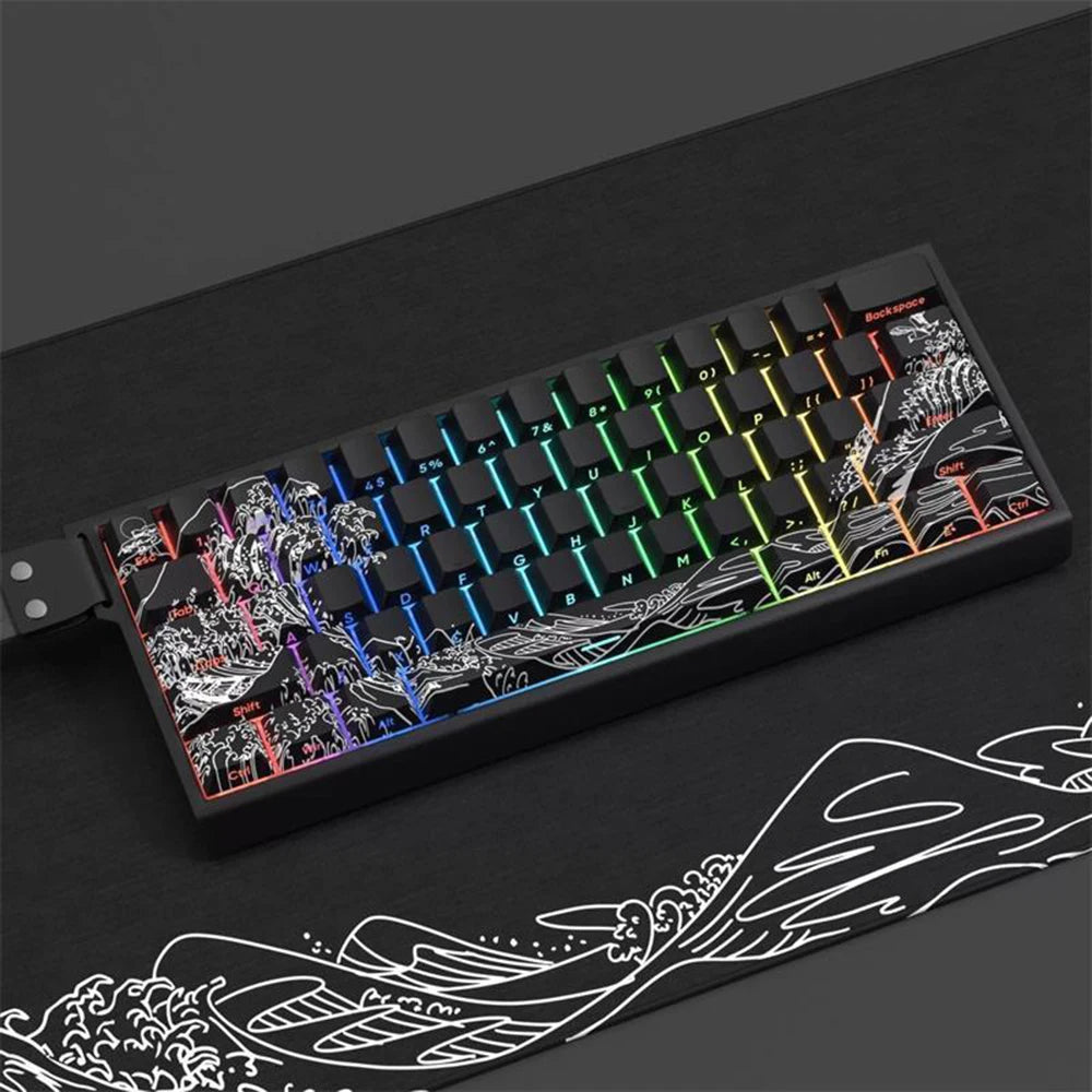 Ukiyo-e Art PBT Keycaps with Side-Engraved Translucent Design