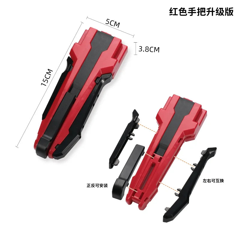 Red Beyblade Burst BX Series Gyro Launcher accessory for kids shown with various parts