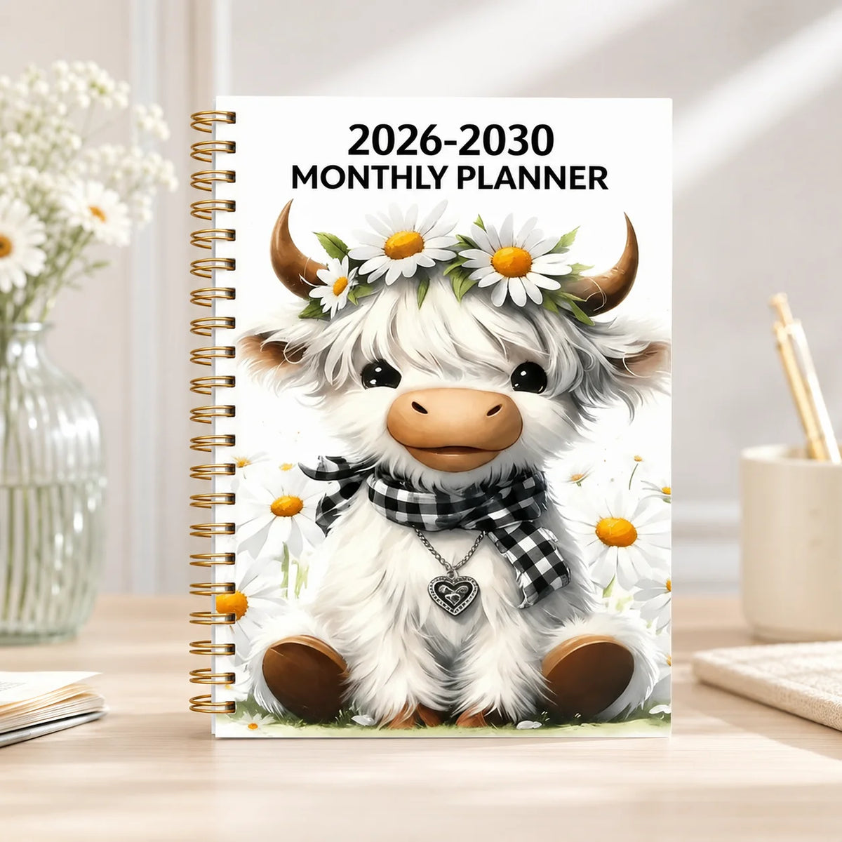 5-Year Monthly Planner with Highland Cow Cover (2026–2030)