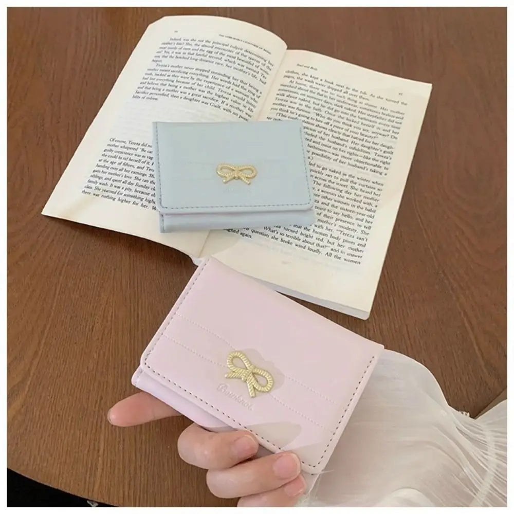 Compact Bow Tri-Fold Wallet with Multiple Card Slots