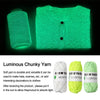 A green glow-in-the-dark chunky yarn is shown in various colors, including lime green and yellow.