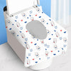 A white disposable toilet seat cover featuring repeated cute animal characters and the text Nice Day.