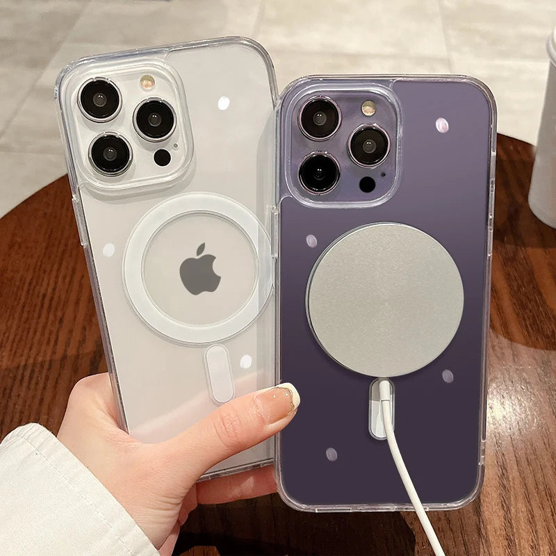 Transparent Magnetic Wireless Charging Case for iPhone with Shockproof Protection