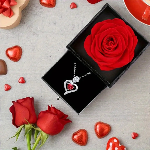 Rose Box Herz-Anhänger Halskette