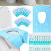 Disposable toilet seat covers in light blue fabric with non-slip stickers and a thickened double-layer structure