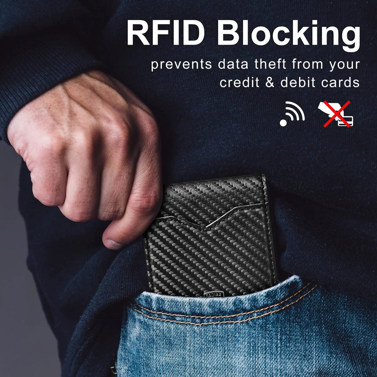Slim RFID Blocking Leather Card Holder Wallet with Geometric Pattern