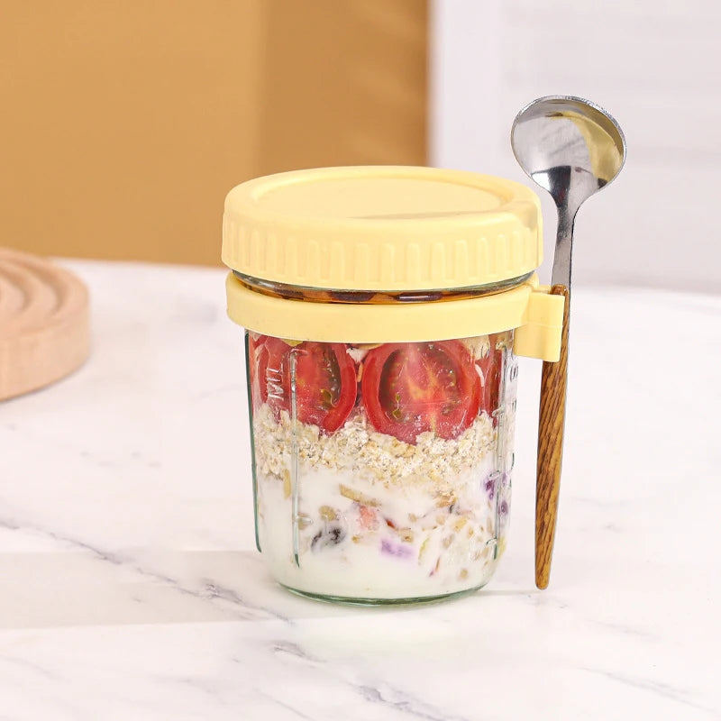 Borosilicate Glass Overnight Oats Jar with Lid and Spoon