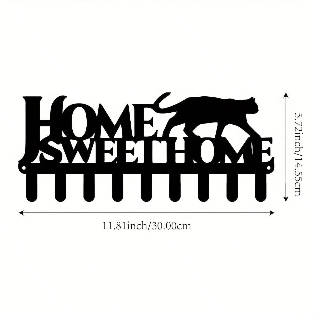 Black rustic iron wall hooks featuring a silhouette of a cat for home organization