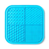 Blue silicone lick mat for dogs and cats with suction cups, divided into four sections.