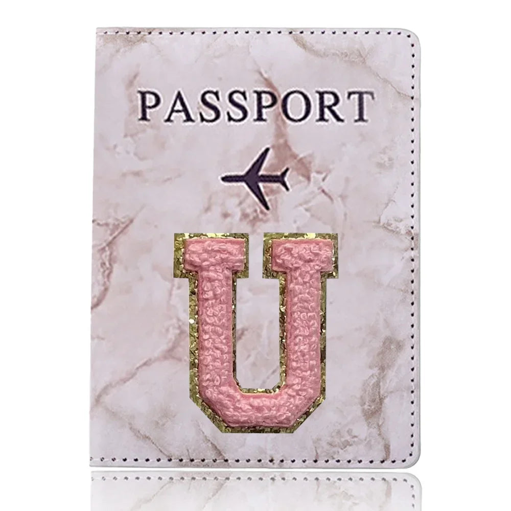 Embroidered Letter Passport Holder with Card Pocket