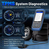 A blue XTOOL TPMS diagnostic tool is shown next to a tire, illustrating TPMS system diagnostics.