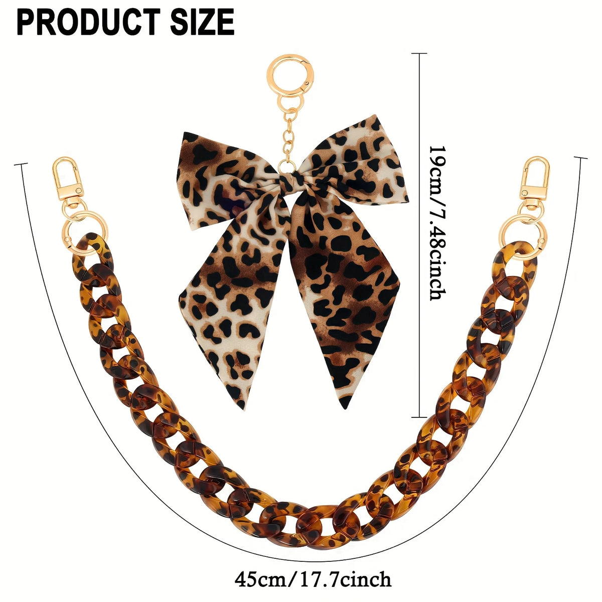 Leopard Print Acrylic Handbag Chain Strap with Bow Charm