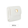 A white compact PU leather jewelry organizer pouch with a gold accent.
