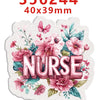 Glitter acrylic nurse badge charms set featuring pink and green floral designs