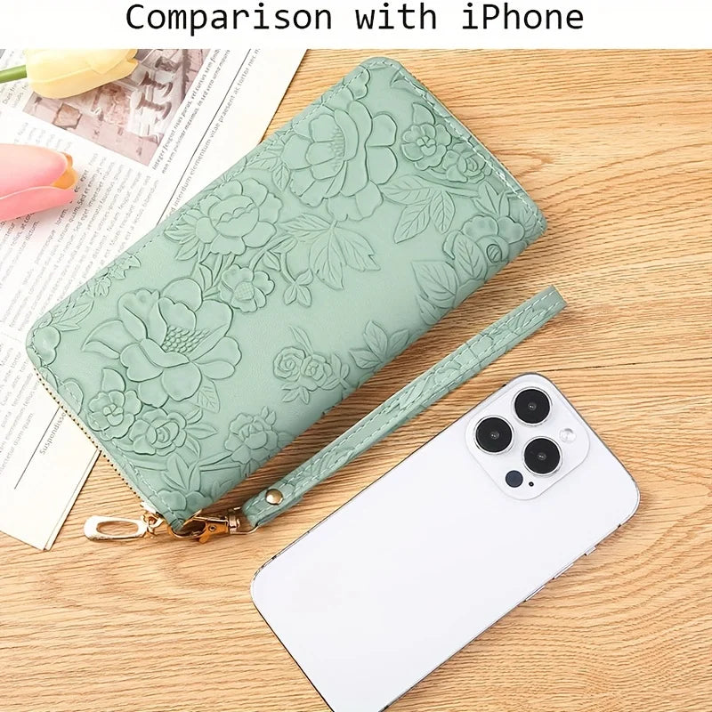 Portefeuille en PU cuir floral embossé