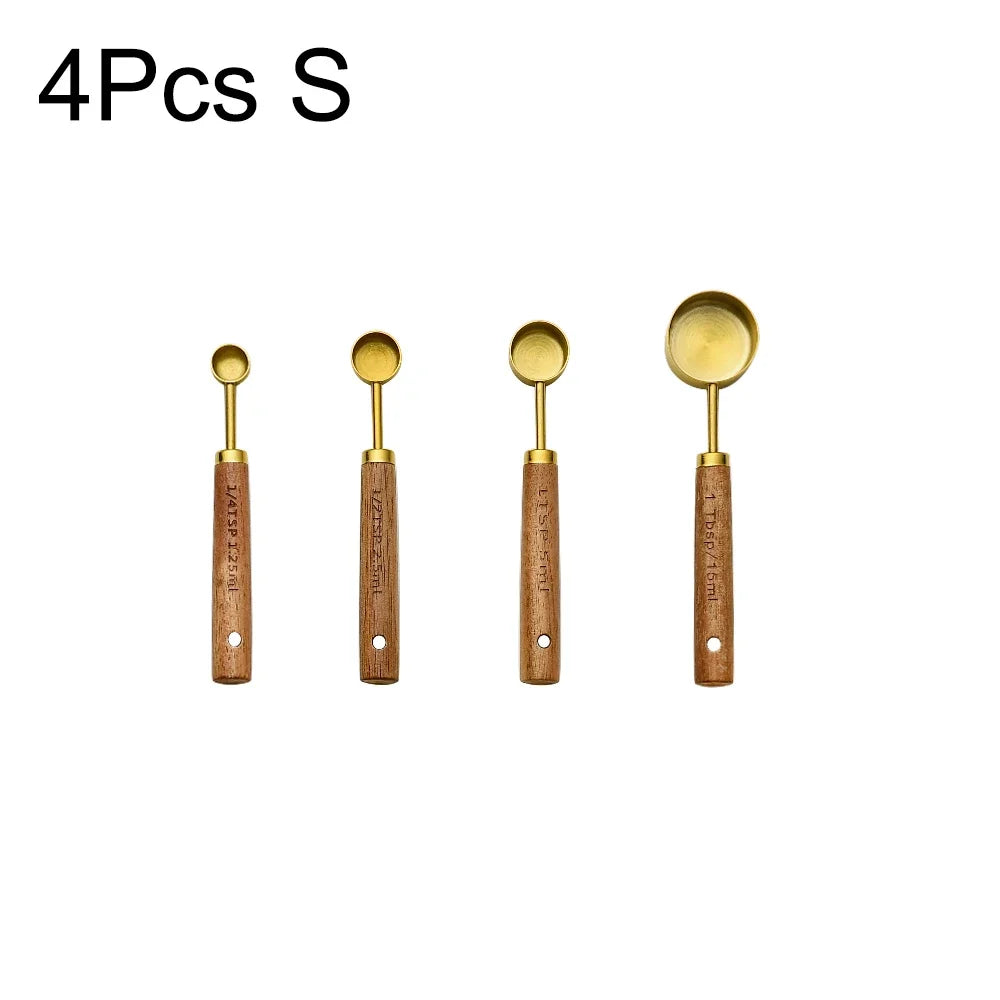 Stainless Steel Measuring Cup and Spoon Set with Wooden Handles