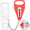 Verrou de porte double trou en acier inoxydable rouge avec clé et carte clé plastique blanche et chaîne.