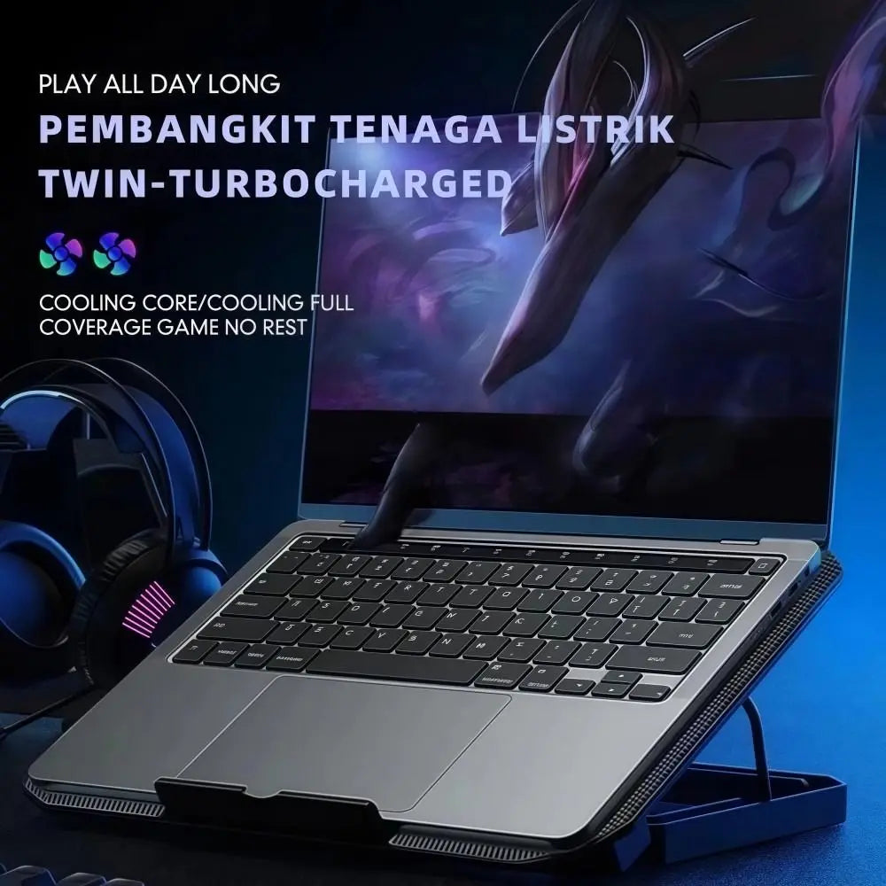 Adjustable RGB Laptop Cooling Pad with Dual Fans and Phone Holder