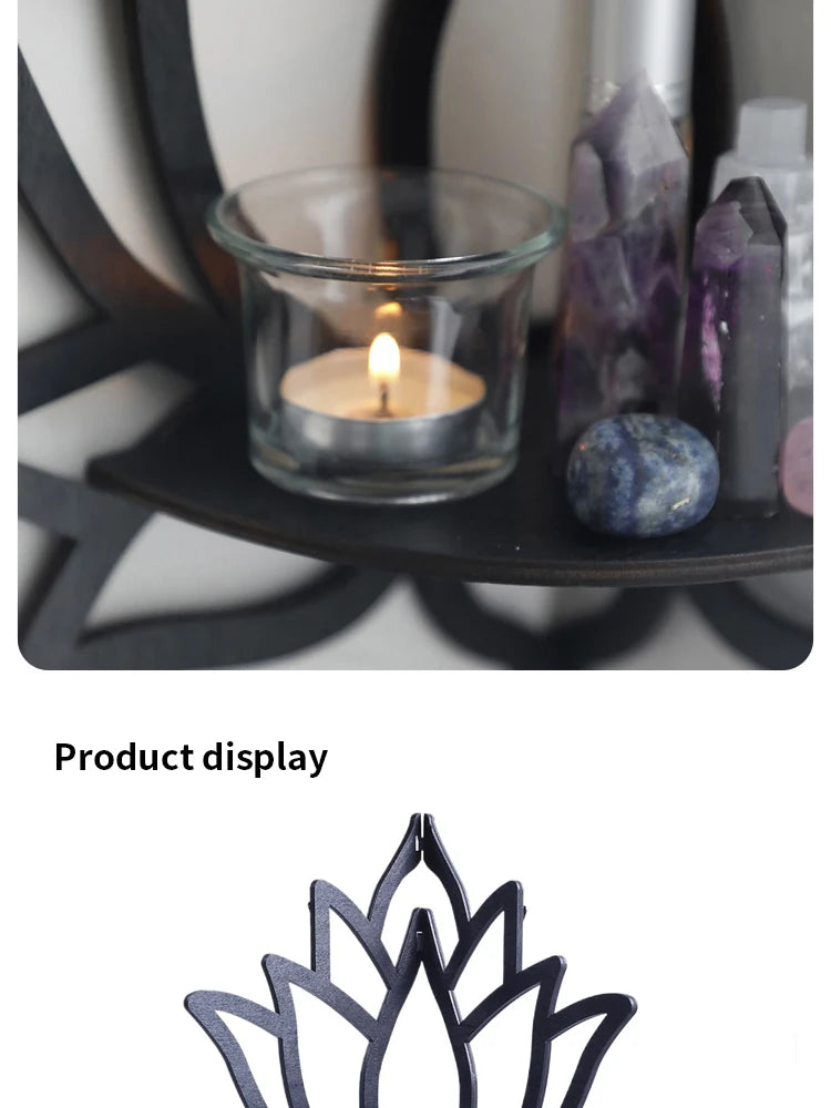 Handcrafted Lotus Wooden Wall Shelf with Cutout Design