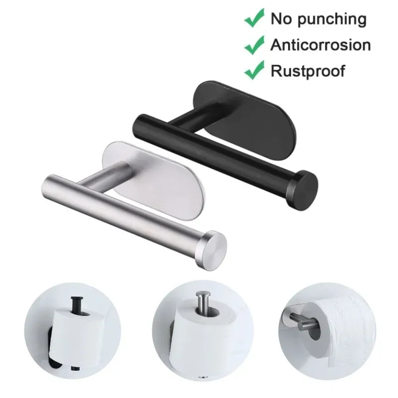 No-Drill Stainless Steel Wall-Mounted Toilet Paper Holder