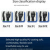 Display showing size classification for PU-coated work gloves, ranging from size 7/S to size 10/XL.