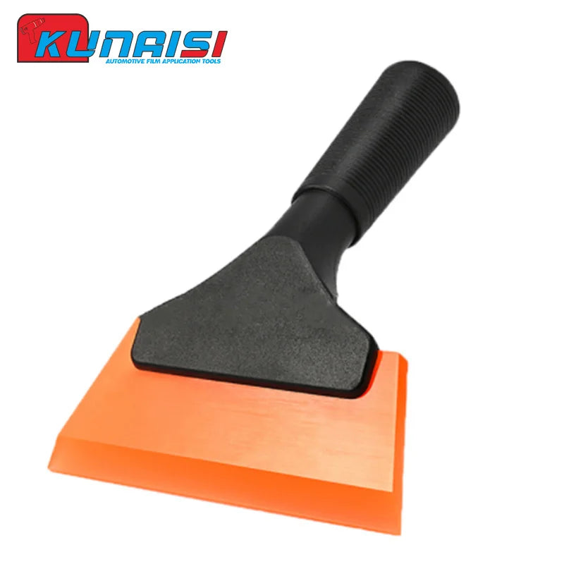 Black automotive film application tool used for cleaning and scraping.