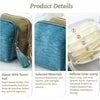 A teal velvet jewelry organizer bag with a tassel zipper and light yellow lining shown in detail.