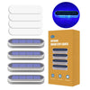 A box of outdoor solar step lights showing various models and a close-up of an illuminated light.