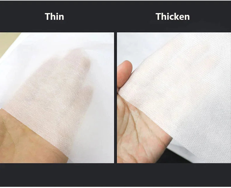 Comparison of thin and thickened premium disposable bed sheets for salons, spas, and travel.