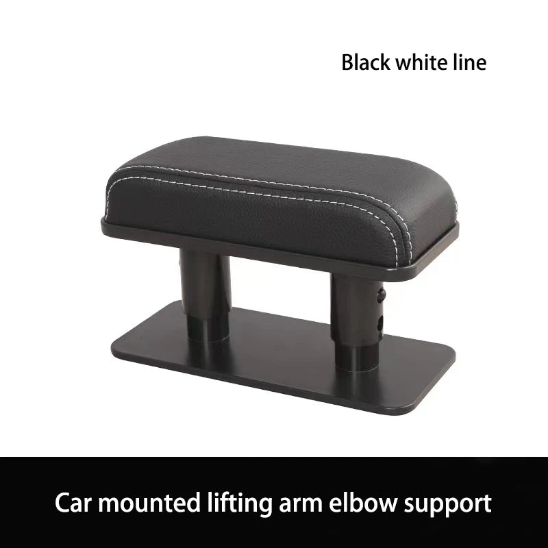 Black and white line car mounted lifting arm elbow support for universal comfort.