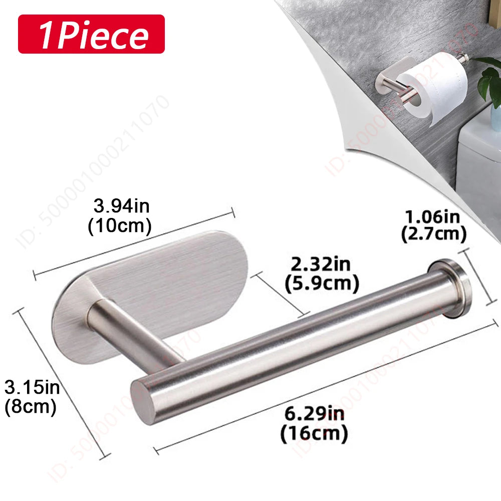 A silver stainless steel toilet paper holder with a cylindrical rod and mounting plate.
