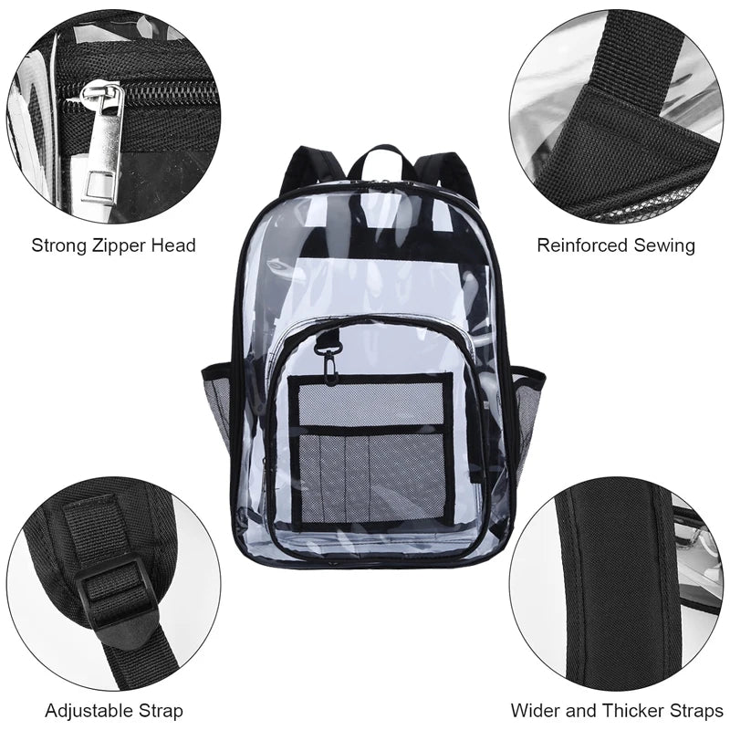 Transparent waterproof shoulder bag featuring a strong zipper head, reinforced sewing, adjustable strap, and wider thick stra