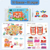 A set of 19 themes in a 30-page Montessori busy book for toddlers featuring various activities and pages.