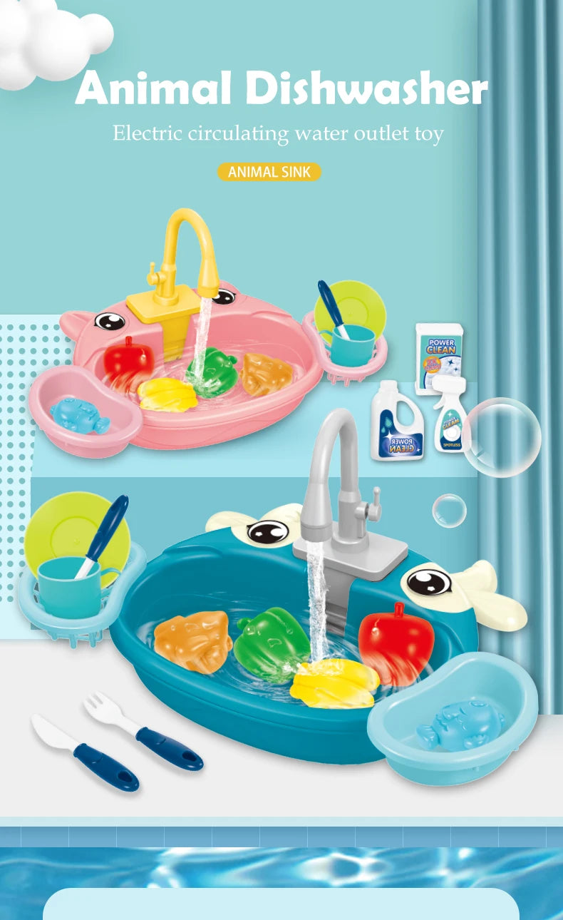 Kids Electric Toy Dishwasher with Automatic Water Cycle