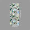Floral stained glass window film featuring white and blue flowers on a gray background