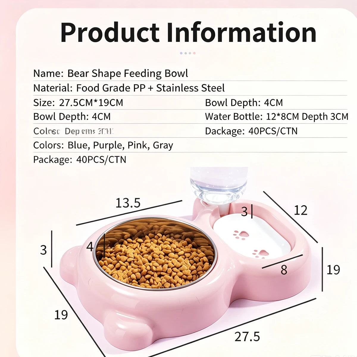 2-in-1 Pet Food and Water Bowl with Automatic Water Dispenser