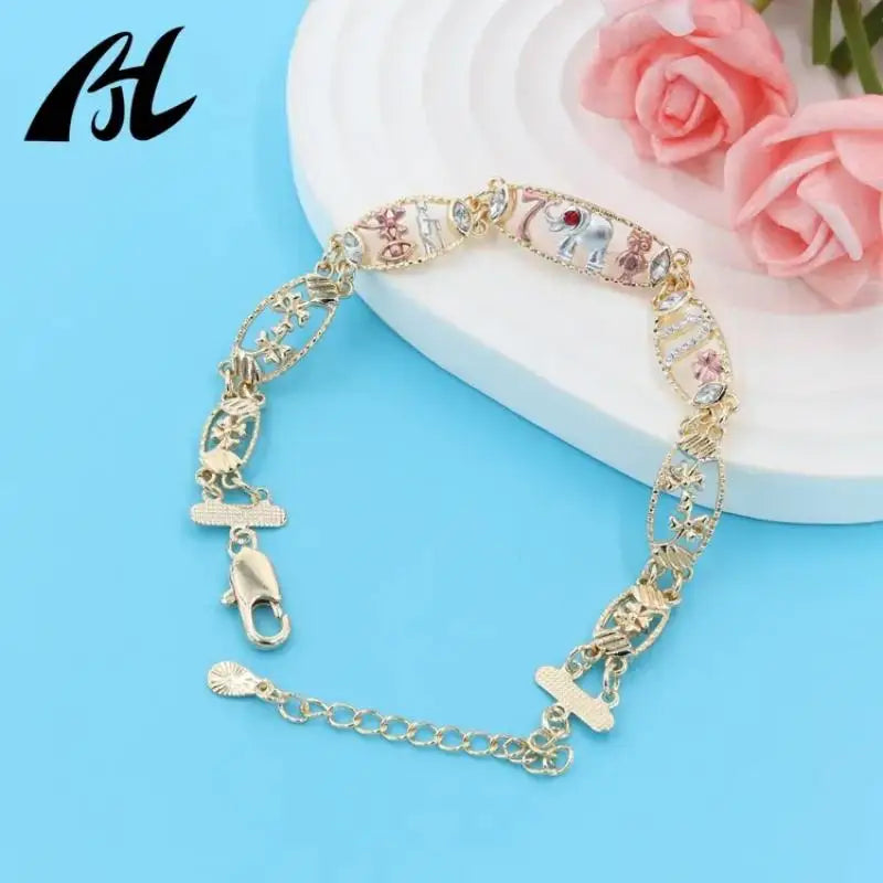 Symbolic Charm Bracelet with Elephant, Horseshoe & Evil Eye Pendants