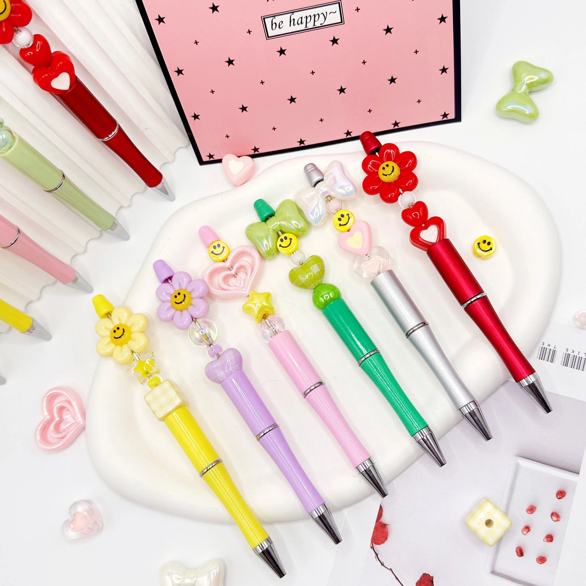 Cute Acrylic Beaded Ballpoint Pens – Set of 6