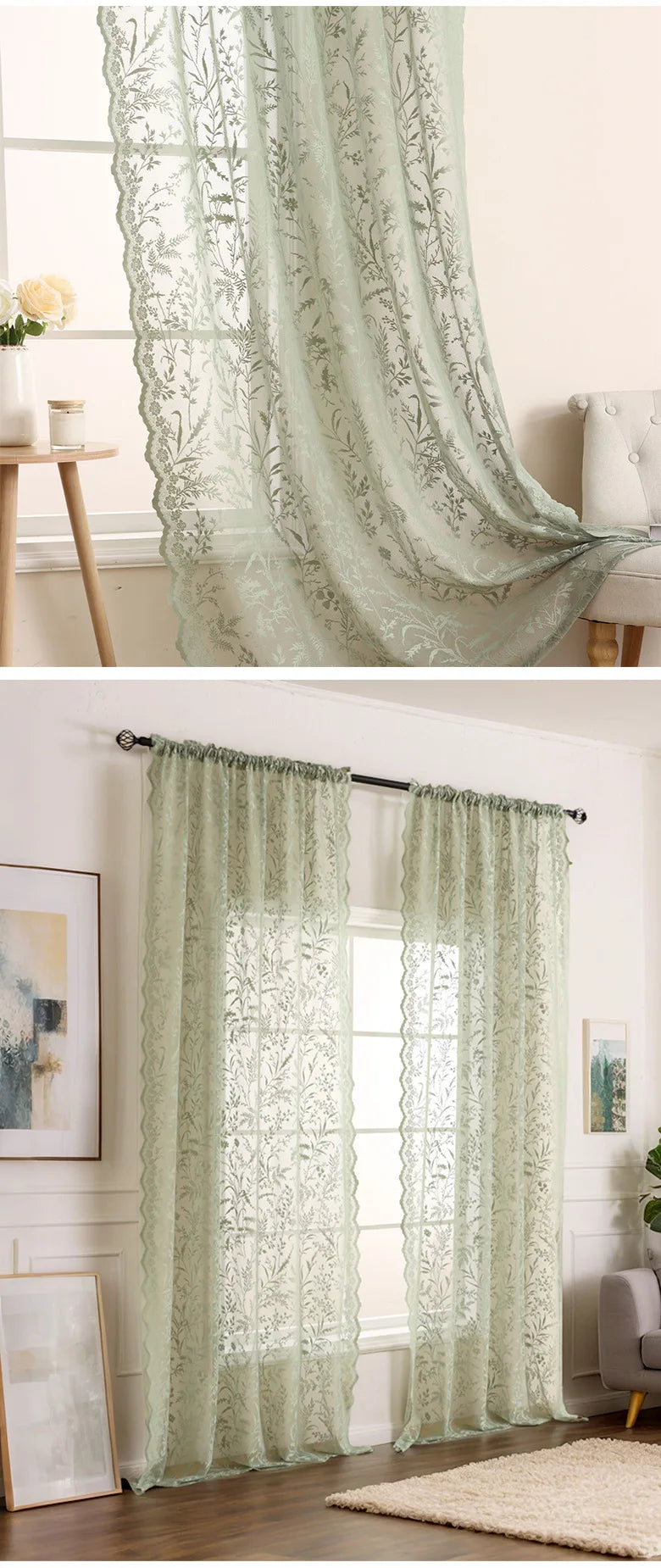 Lace Floral Sheer Curtain Panel for Living Room & Bedroom