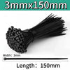 A bundle of black nylon cable ties measuring 3mm in width and 150mm in length.