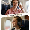A young man and a girl are shown enjoying a trip, with one wearing black headphones.