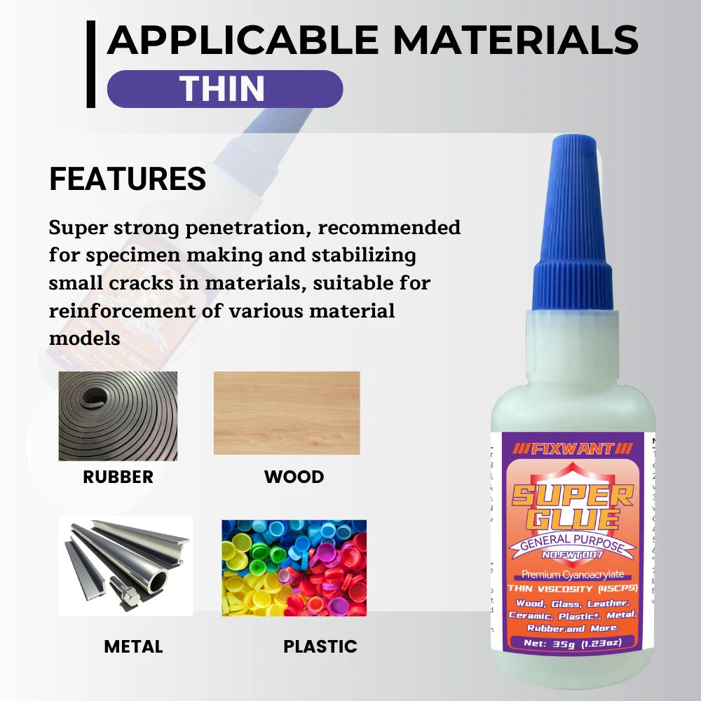 High-Strength Cyanoacrylate Super Glue for Multi-Surface Repairs